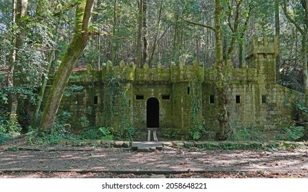 Mysterious castle in the enchanted forest of Aldan, Spain, Galicia, Pontevedra province