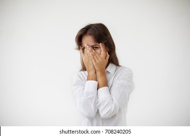 Mysterious Enigmatic Brunette Female Peeping Out Stock Photo (Edit Now ...