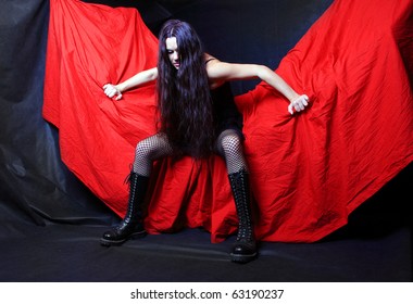 Mysterious Goth Woman In Bedroom.