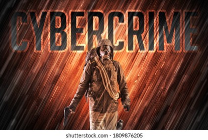 Mysterious Man With CYBERCRIME Inscription, Online Security Concept