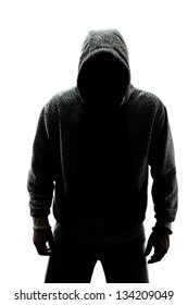 Mysterious Man In Silhouette Isolated On White Background