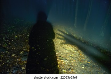 Mysterious night scene with dark silhouettes of a man and a hand reaching for him - Powered by Shutterstock