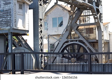 MYSTIC, CT - JULY 8: The Mystic River Bascule Bridge in Mystic Conn on July 8, 2012. This historical drawbridge spanning the Mystic River was built in 1920.