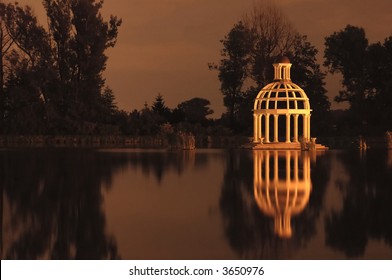 Mystical Architecture On Lake Night Stock Photo (Edit Now) 3650976