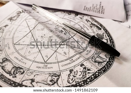Mystical astral chart on table