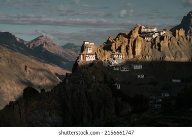 Mystical Dhankhar Gompa, a buddhist monastery in a Tibetan valley of Indian Himalaya mountains, a spiritual travel destination
