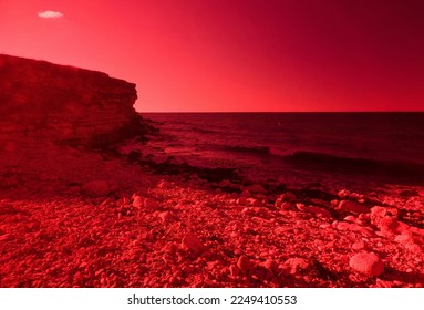 Mystical seaside with rocks. The magic and beauty of the sea. Surrealistic art infrared photo - Shutterstock ID 2249410553