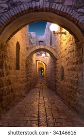 Mystical street at night in the old city of Jerusalem.
