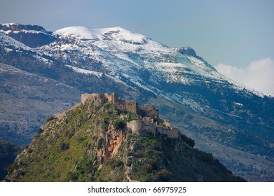 Mystras Castle, And Taygetus Mountain