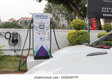 Mysuru,Karnataka,India-February 17 2021; A Close Up View Of A Tata Charging Machine For Electric Cars Outside A Car Showroom In Mysuru City,India.