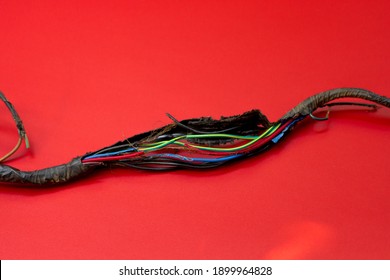 Mysuru,Karnataka,India-January 22 2020; A Picture Of A Damaged Electrical Wires Of A Motor Vehicle Which Has Been Bitten And Eaten By The Rodents Which Is A Common Phenomena In Automobiles.

