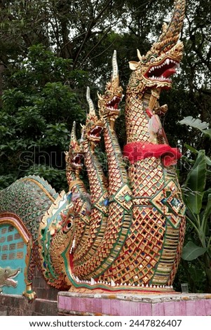 Mythical beasts at entrance to Wat Phra That Doi Suthep, Chiang Mai, Northern Thailand, Thailand, Southeast Asia, Asia 