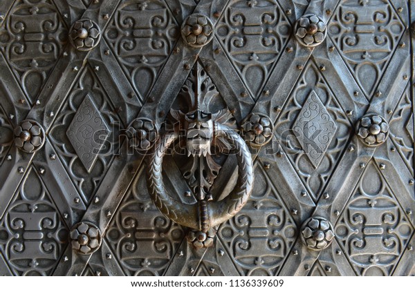 Mythical Door Knocker On Castle Door Stock Photo Edit Now 1136339609