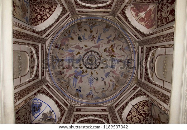 Mythological Paintings On Ceiling Chhatri Datia Stock Photo