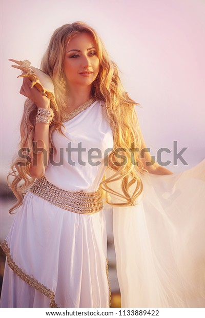 Mythology Greek Goddess Blond Woman Silver Stock Photo Edit
