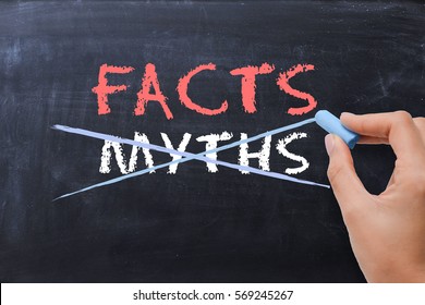 Myths or Facts concept with business woman hand drawing on blackboard  - Shutterstock ID 569245267