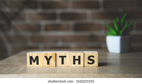 Myths word on wooden cubes. Myths concept.