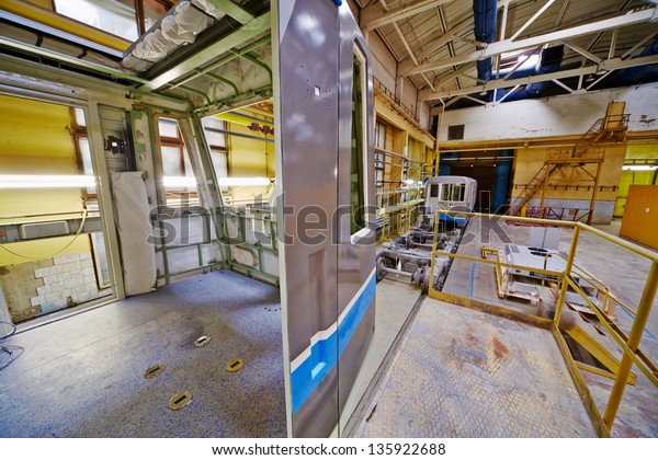 MYTISHCHI - APR 18: To-be assembled wagon in shop\
floor at  Mytishchi Metrovagonmash factory, April 18, 2012,\
Mytishchi, Russia. The plant is famous for creating user-friendly\
subway cars.