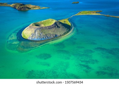 Myvatn Lake landscape at North Iceland. View from above
