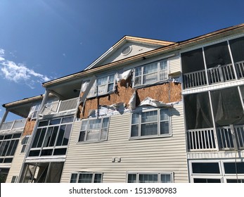N. Myrtle Beach, South Carolina  USA - September 6 2019: A EF-O Tornado touched down damaging The Carolina Keys Condo Complex in the early morning hours as Hurricane Dorian moved through the area.