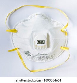 N95 Respirator Face Mask For Coronavirus Control, Isolated On White With Clipping Mask.