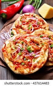 Naan Pizza With Chicken Meat And Vegetables