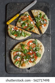 Naan Pizza On Wooden Background, Top View