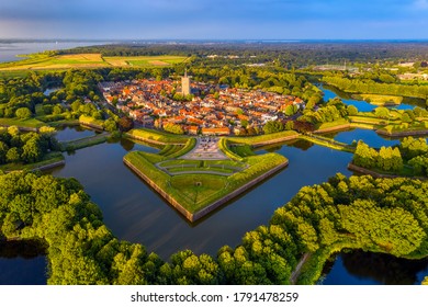 Naarden Old town, a historical fortified walled city in North Holland, Netherlands, aerial view