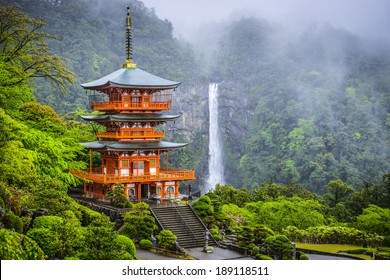 Nachi, Japan At Seigantoji Pagoda And Nachi Falls.