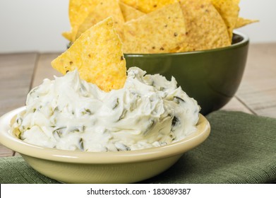 Nacho Corn Chips With Hot Pepper Cream Cheese Dip