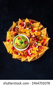 Nachos With Beef And Guacamole, Overhead Shot