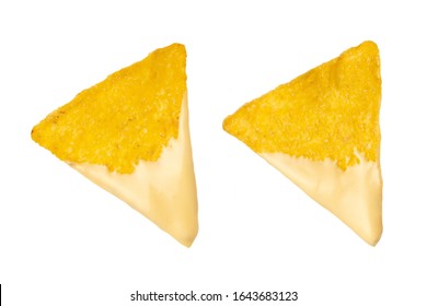 Nachos in cheese sauce on a white background