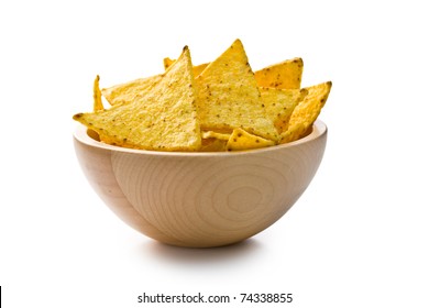 The Nachos Chips In Bowl On White Background