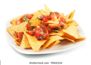 Nachos corn chips with fresh homemade mexican salsa - Powered by Shutterstock