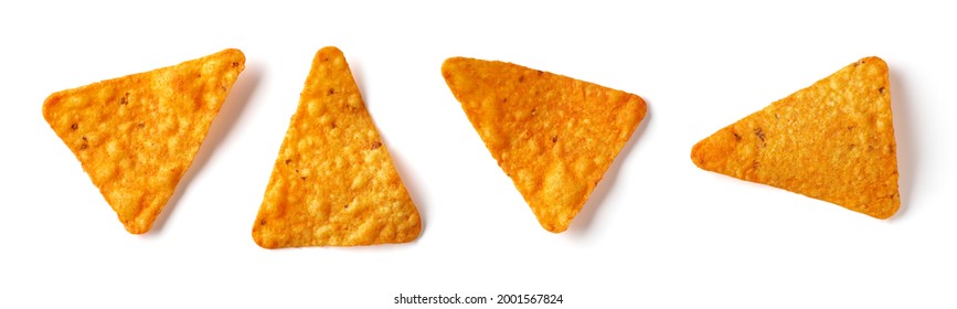 Nachos Corn Chips Isolated On White Background, Top View