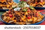 Nachos: Crispy tortilla chips loaded with melted cheese, jalapeños, salsa, guacamole, and your choice of toppings, perfect for sharing.

