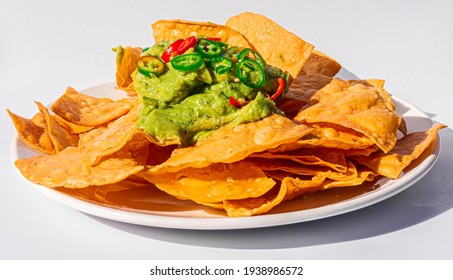 Nachos Loaded With Salsa Guacamole And Jalapeno