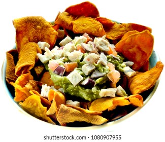 Nachos Of Sweet Potato With Guacamole