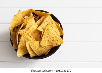 Nachos Traditional Mexican Dish Bowl Top Down.