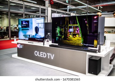 Nadarzyn, Poland, May 11, 2019: LG OLED Premium TV On Display, At LG Exhibition Showroom, Stand At Warsaw Electronics Show,