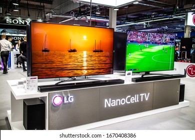 Nadarzyn, Poland, May 11, 2019: LG NanoCell Premium TV On Display, At LG Exhibition Showroom, Stand At Warsaw Electronics Show,