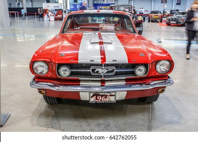 Nadarzyn, Poland, May 13, 2017 Warsaw Oldtimer Show: Ford Mustang GT 350 1965, Glossy And Shiny Old Classic Retro Oldtimer Muscle Car 