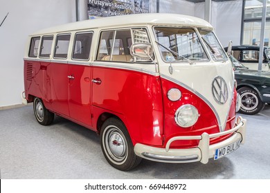 Nadarzyn, Poland, May 13, 2017 Warsaw Oldtimer Show: bus VW Volkswagen Transporter glossy and shiny old classic retro oldtimer van