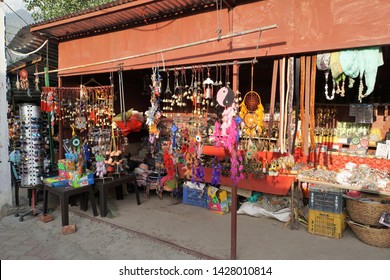 Naddi, Himachal Pradesh, India, May 10, 2019. Typical Souvenir Stall At Sunset View Point