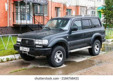 Nadym, Russia - August 29, 2021: Offroad Car Toyota Land Cruiser 80 In The City Street.