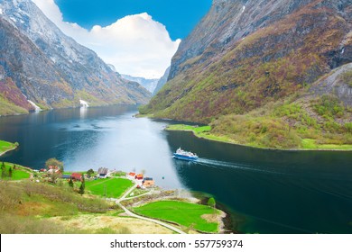 Naeroyfjord - Fjord Landscape In Sogn Og Fjordane Region.