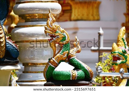 Naga is a mythical creature related to the story of Buddhism. Buddha's asceticism when the temple was built Or important temples often have Naga statues inside the temple, in front of the temple, monk