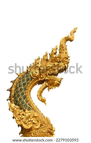 Naga statue on the stairs leading up to the temple in Thailand isolated on white