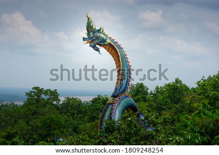 Naga stucco work Mythical creatures associated with Southeast Buddhism.