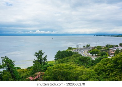 Nagahama City, Shiga Prefecture, Japan - August 17, 2015: View On Biwa Lake From The Top Floor Of Nagahama Castle Museum